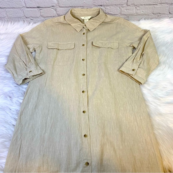 H&M L.O.G.G Cream Linen Button Down Dress Size XS - Picture 3 of 5
